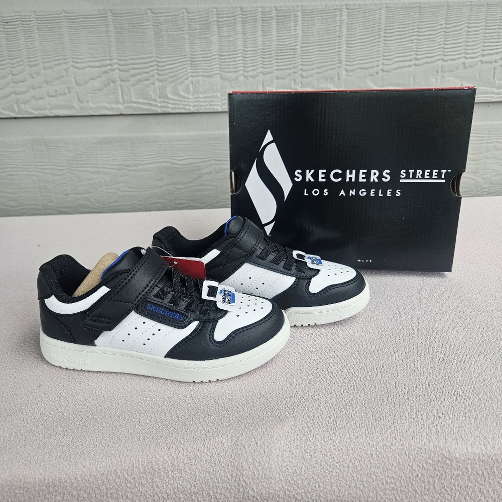 Skechers Quick Street Sneakers Boys Kid SZ 12 Black & White 405638L Hook & Loop